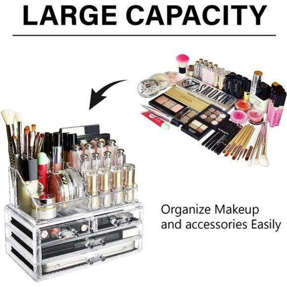 Clear acrylic makeup organizer with drawers and lipstick holder for vanity - Picture 5 of 7